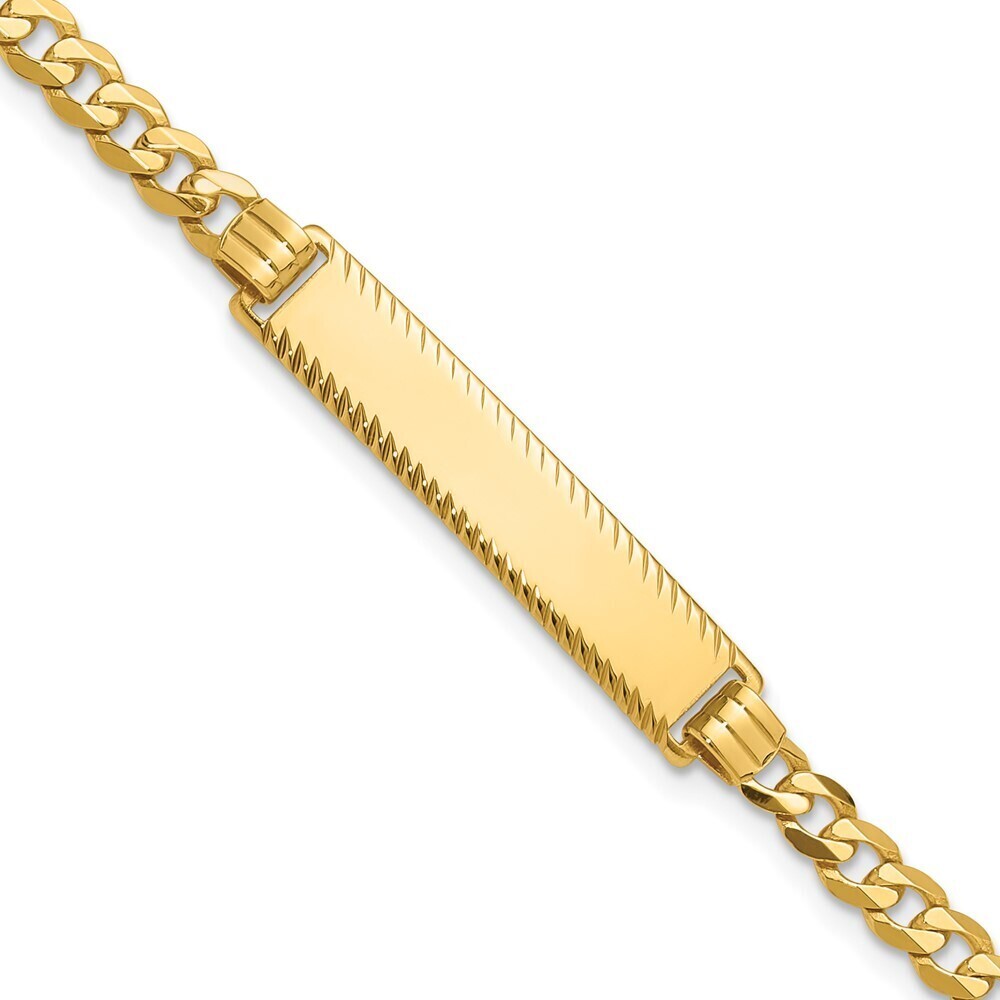 14k Yellow Gold Flat Curb Link Diamond Cut Id Bracelet